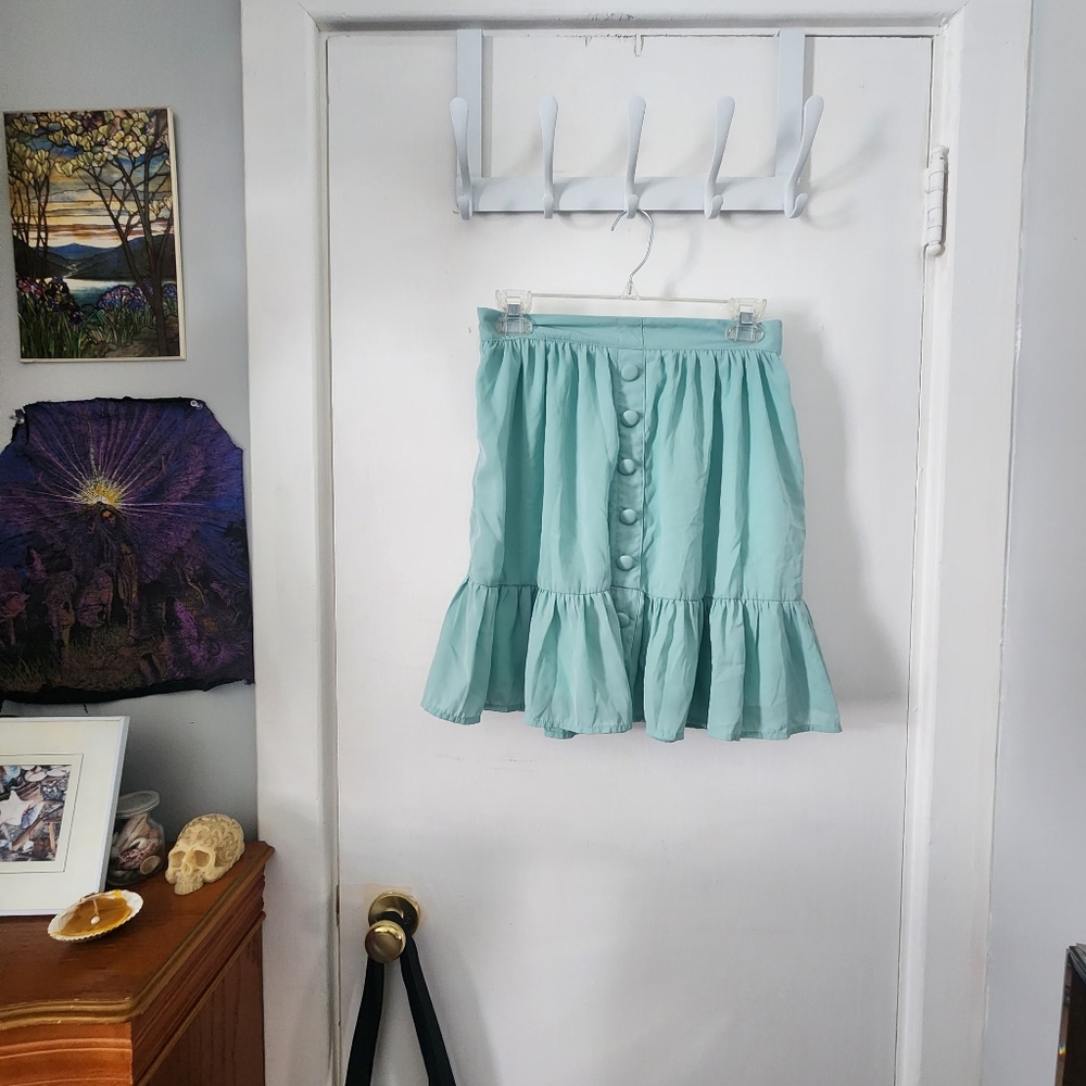 LOFTY MANNER Mint Green Button Front Zip-up Skirt